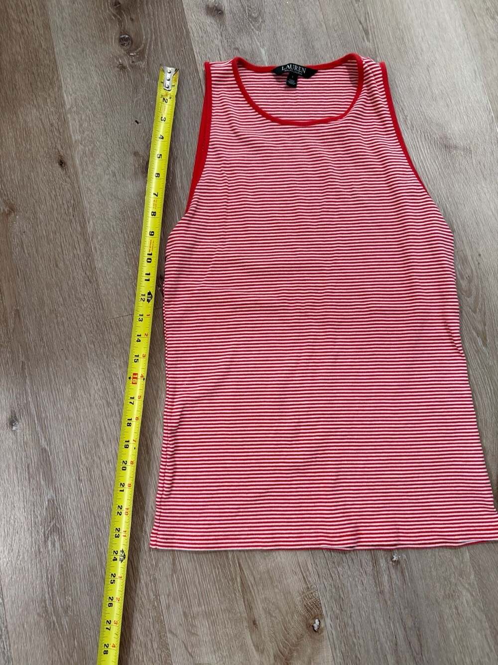Lauren Ralph Lauren Red and White Striped Tank Top Size L